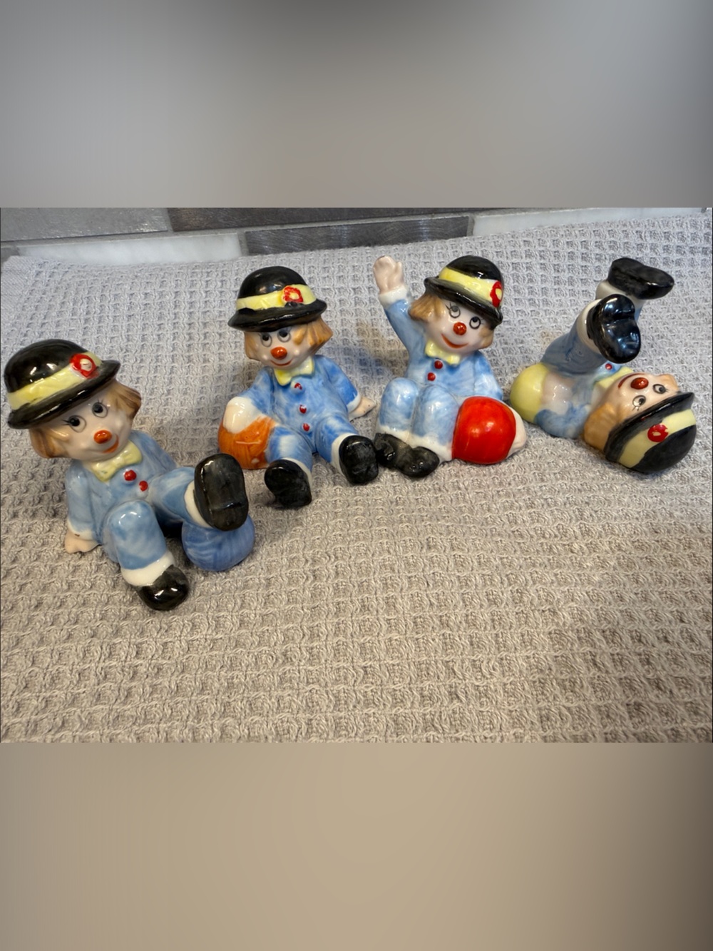Vintage Tumbling Clown Figurine Set - made in Taiwan